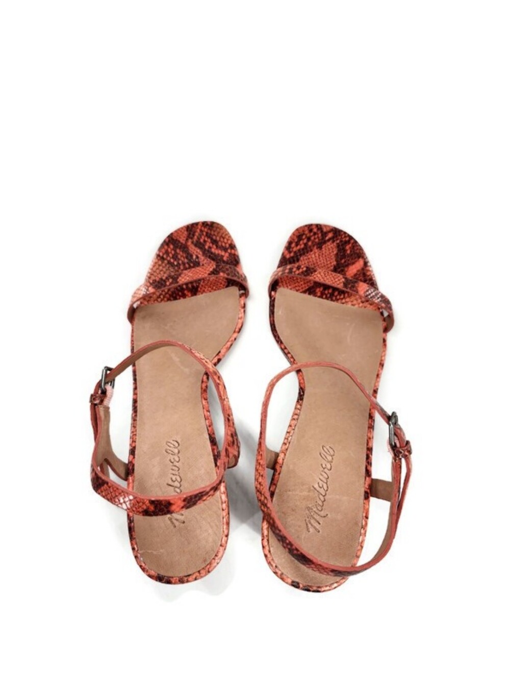 Madewell Hollie Snake Embossed Leather Open Square Toe Low Block-Heel Sandals - Picture 6 of 11